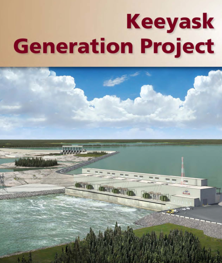 Fig. 14. Design image of the Keeyask Dam, now being built at the site of Keeyask Rapids. Image by Manitoba Hydro, used with permission.