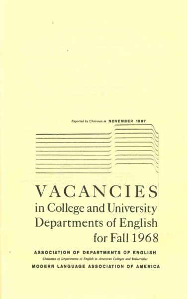Fig. 2. Cover of the November 1967 issue of the ADE and MLA’s Vacancies in College and University Departments of English for Fall 1968, the precursor to the JIL.